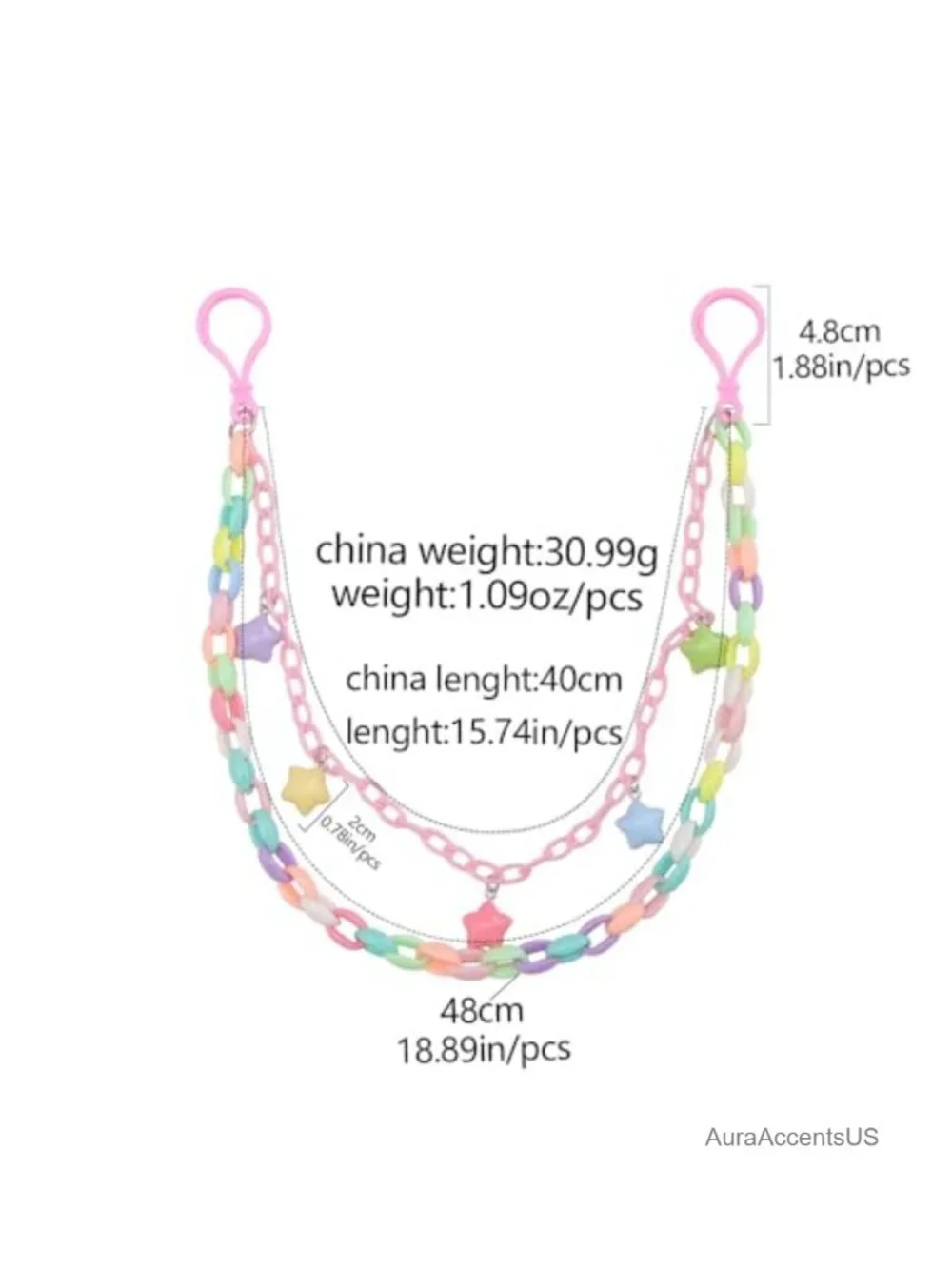 Y2k Rainbow Star Charm Acrylic Pants Chain Double-Layered Layered Belt Chain